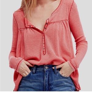 Free People We The Free Kai Long Sleeve Thermal Henley Top Size XS